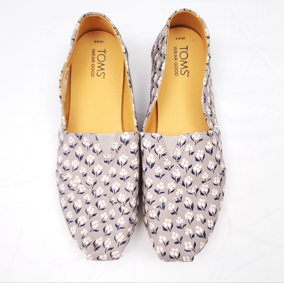Toms Shoes - TOMS Women's Alpargata Vintage Gray Daisies Patterned Slip On Flats Size 9